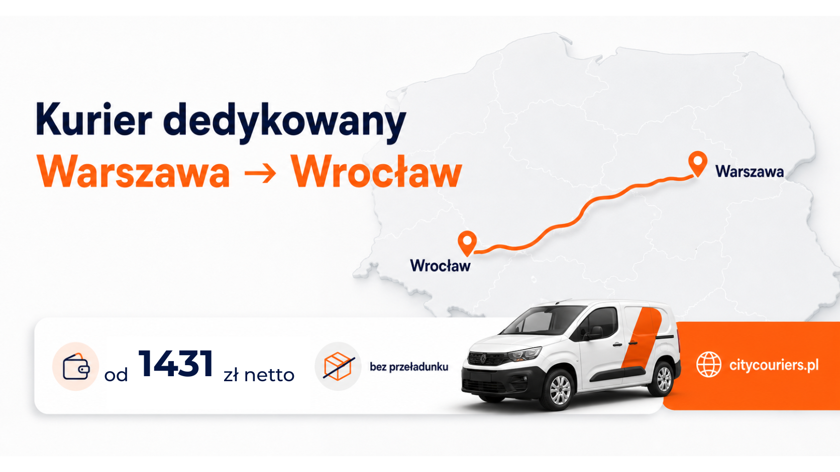 Kurier dedykowany Warszawa-Wrocław - trasa bez przeładunku od 1396 zł netto